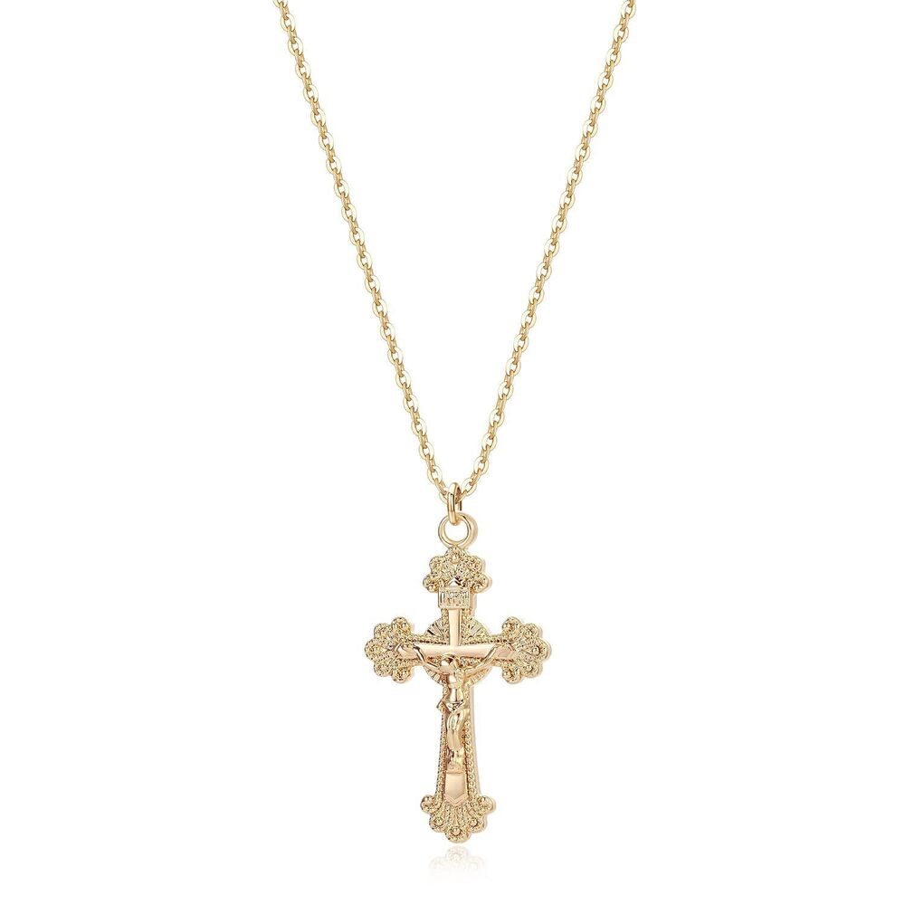 Crucifix Necklace Gold Faith Cross Pendant Vintage 14K Gold Plated